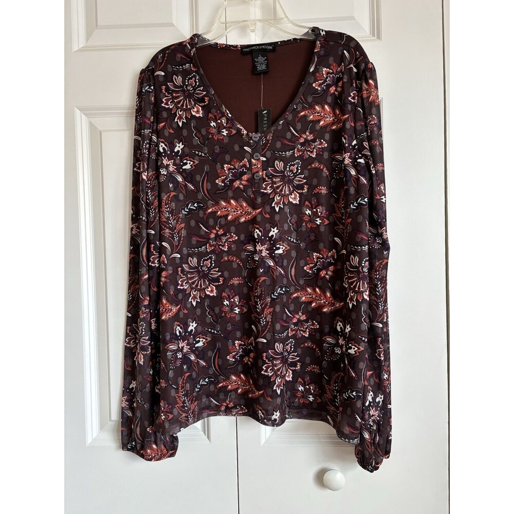 preswick and moore WOMENS TOP V-NECK PULLON LIGHTWEIGHT LONG SLEEEVE SHEER LARGE